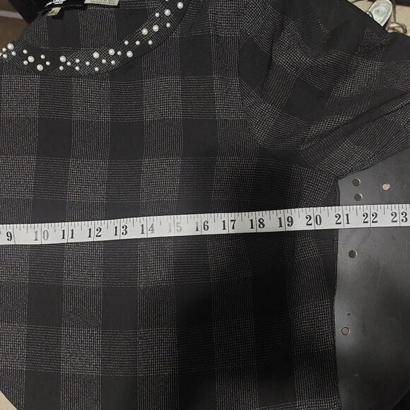 Karl Lagerfeld Paris Black & Grey Plaid top with Pearl Detailing - Picture 16 of 16